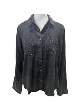 Indigo Thread Co Studded Denim Shirt S Black Vintage Wash Grunge